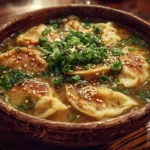 Bowl of comforting potsticker soup
