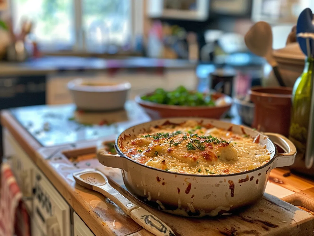 A bowl of creamy Chicken Cordon Bleu Soup garnished with parsley, ready to be served.
