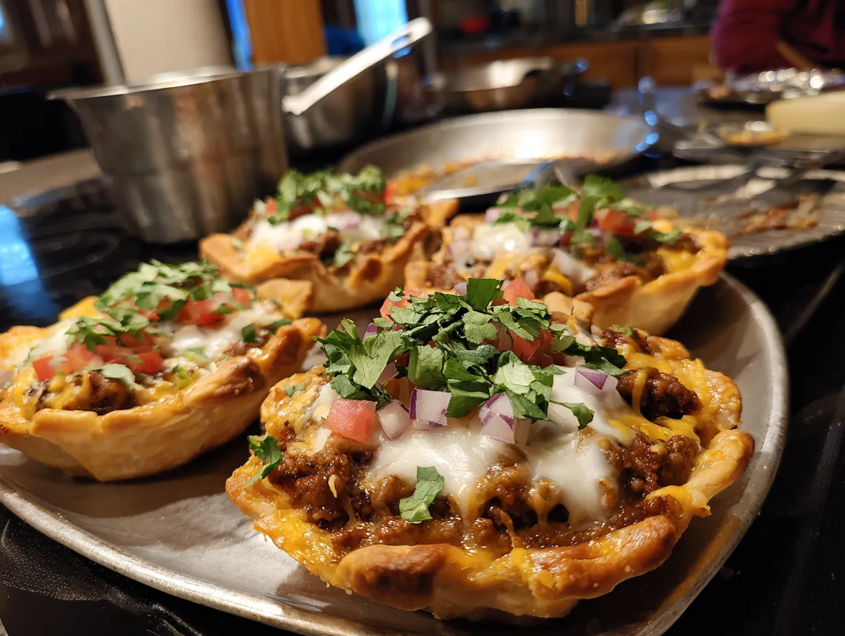 Finished Ghost Mini Taco Pies with olive faces.