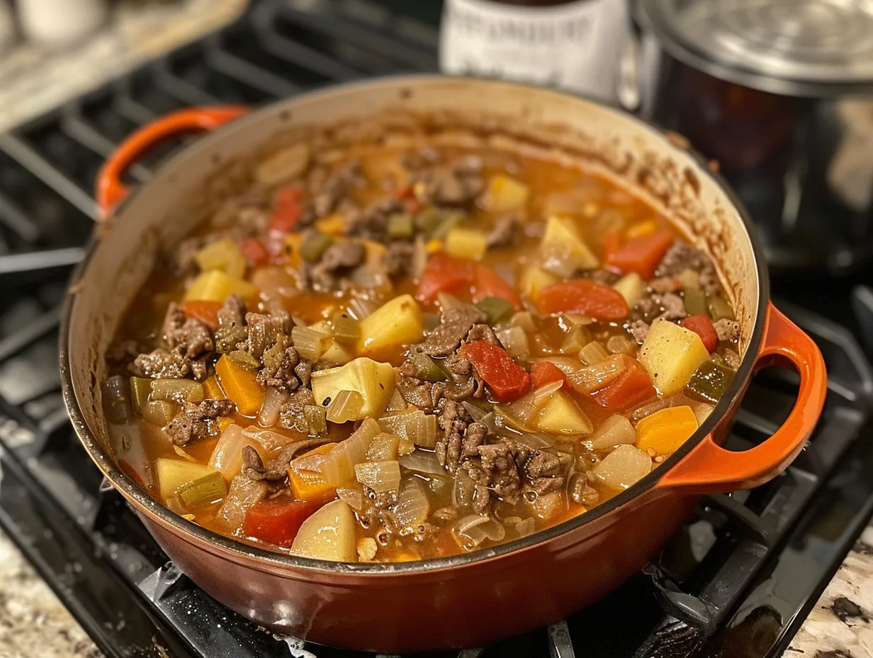 A bowl of finished Philly Cheesesteak Soup
