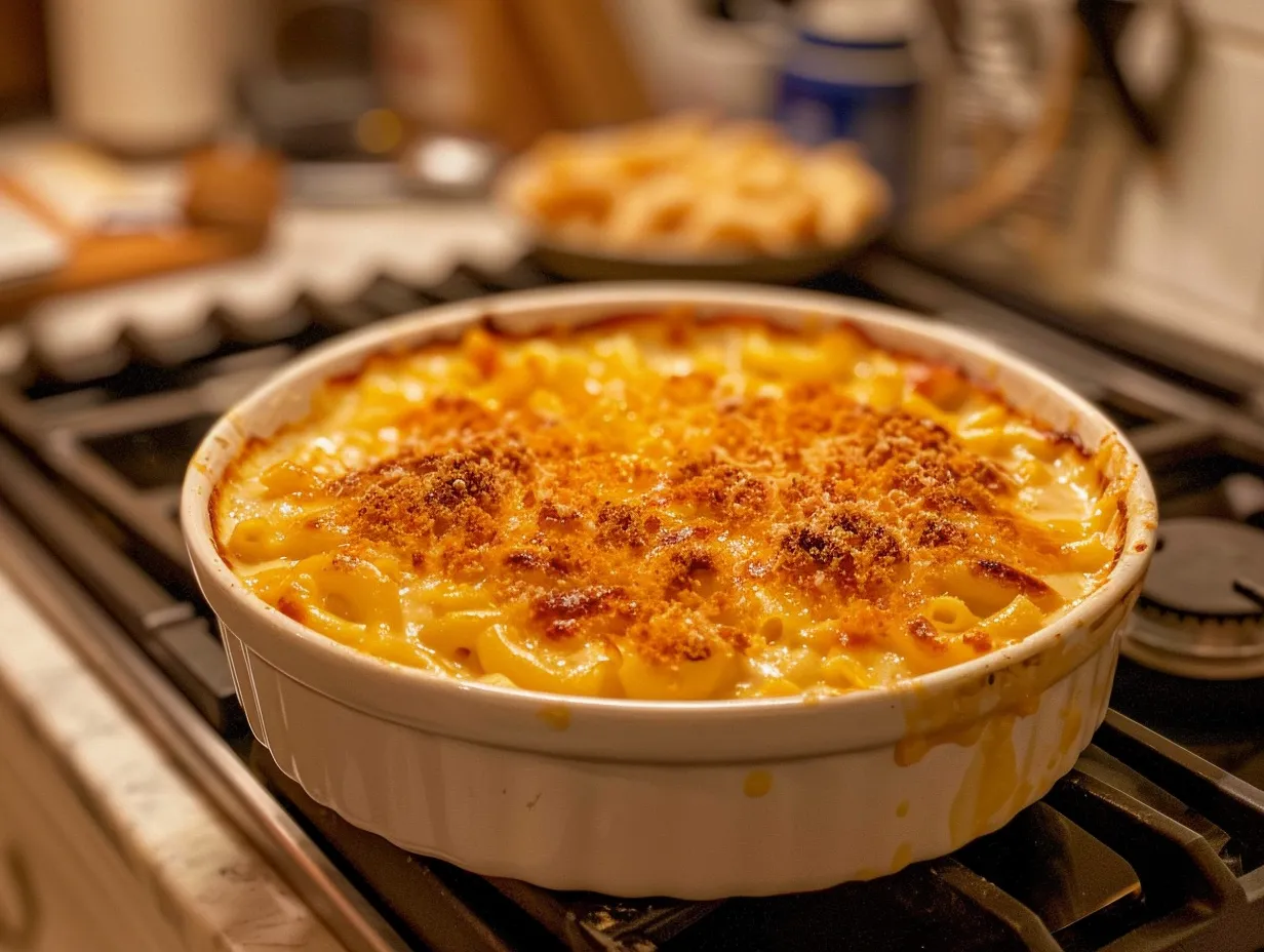 A bowl of finished Mac and Cheese Soup, garnished with green onions