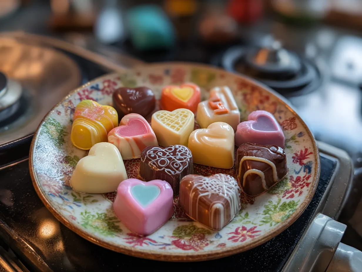 Finished magic candy broken into shards on a kitchen counter.
