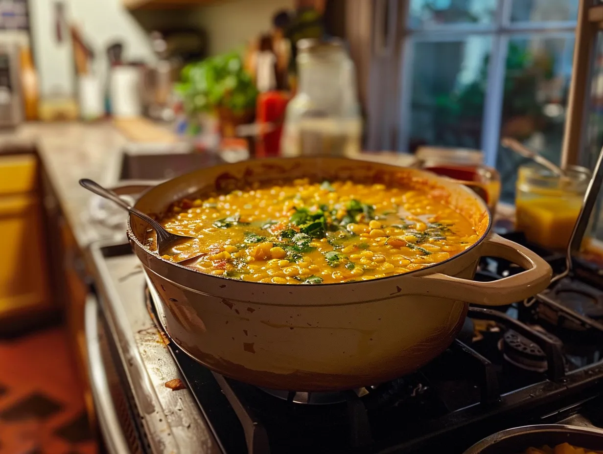 A bowl of finished Mexican Street Corn Soup topped with cilantro and cotija cheese