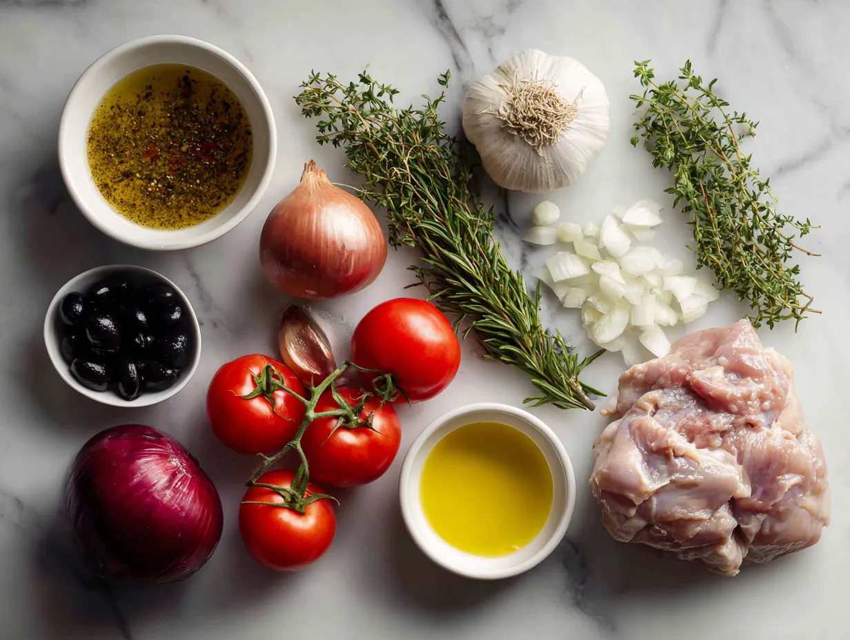 Fresh ingredients ready for preparing slow cooker chicken cacciatore