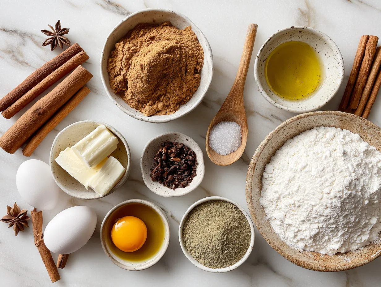 Ingredients for making gingerbread crinkle cookies