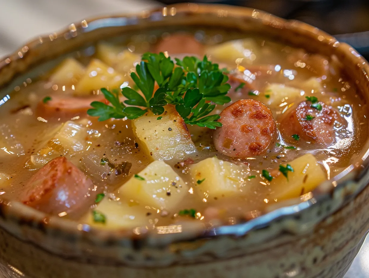 Hearty Kielbasa Potato Soup in a Rustic Bowl