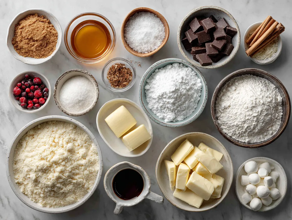 Ingredients for Cranberry Lemon Bars laid out on a countertop
