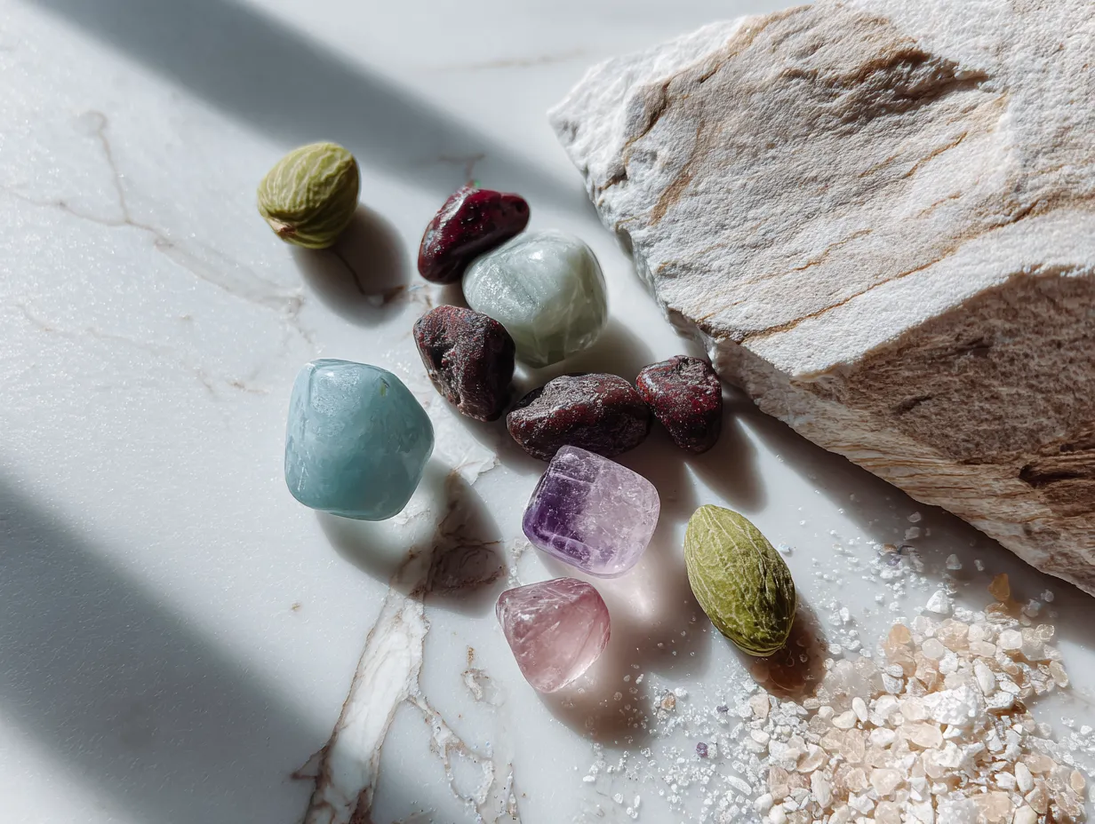 Ingredients for homemade crystal candy including sugar, corn syrup, flavoring, and edible glitter.