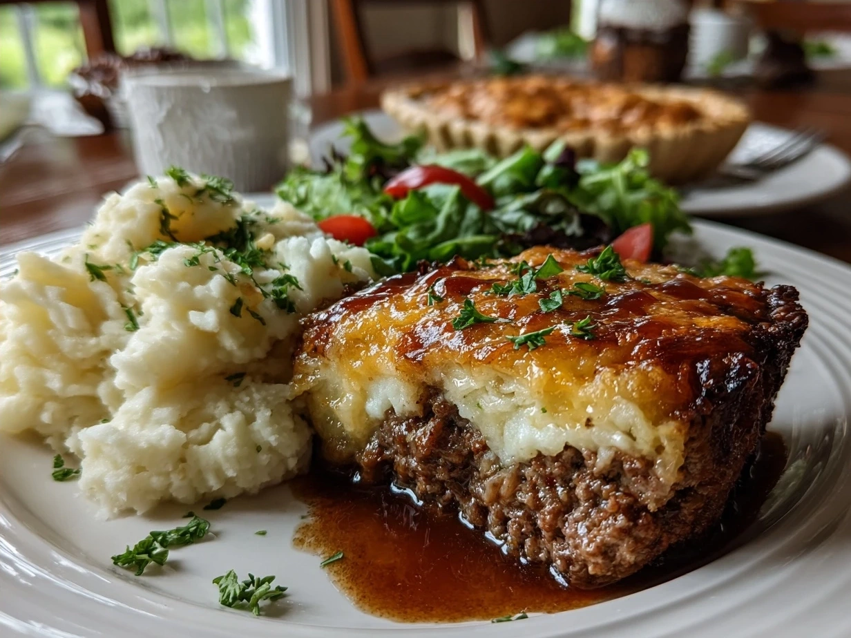 Finished Amish Hamburger Steak Bake served on a plate ready to eat