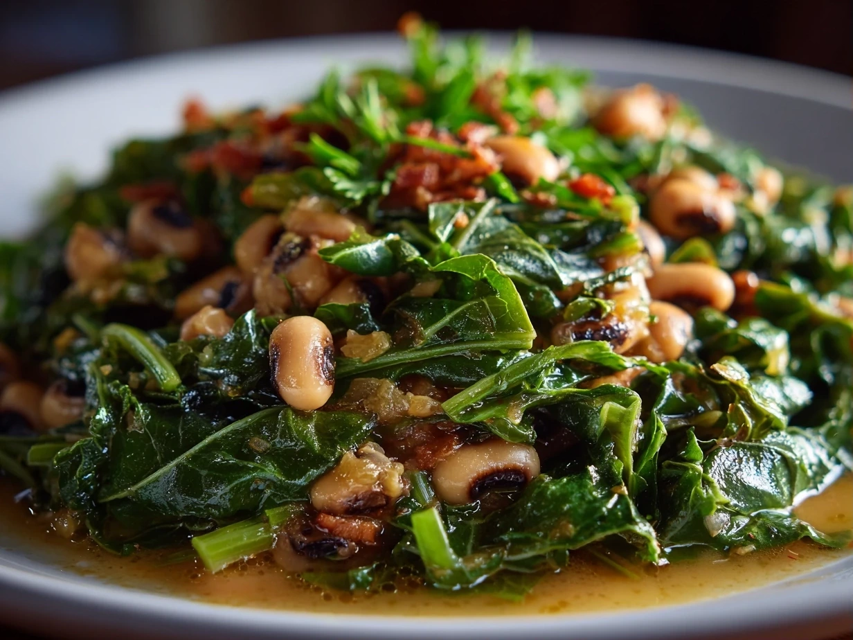 Beautiful Southern Black-Eyed Peas with Collard Greens