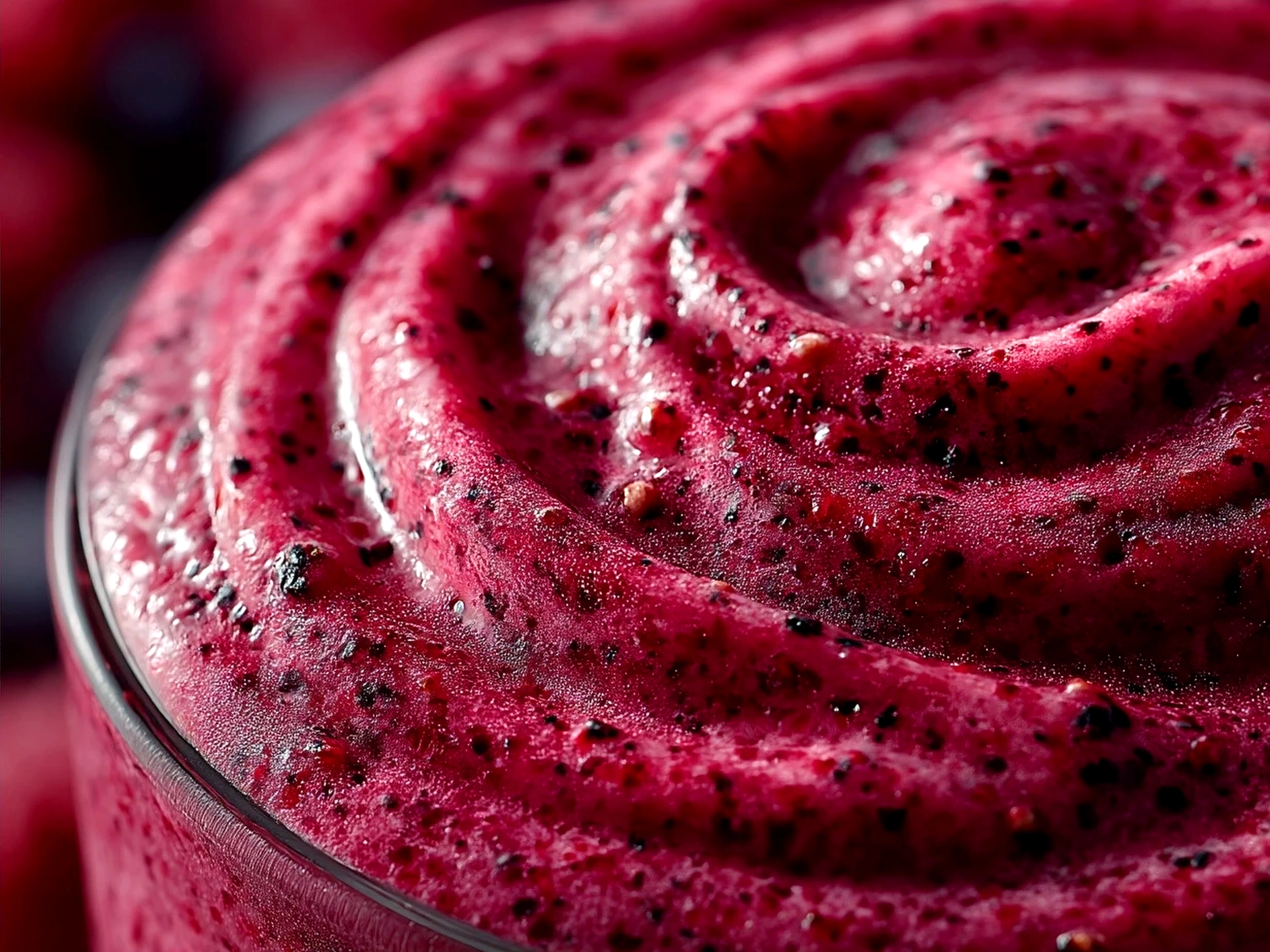 Ready-to-serve Berry Spinach Smoothie in glasses with fresh berries and mint garnish