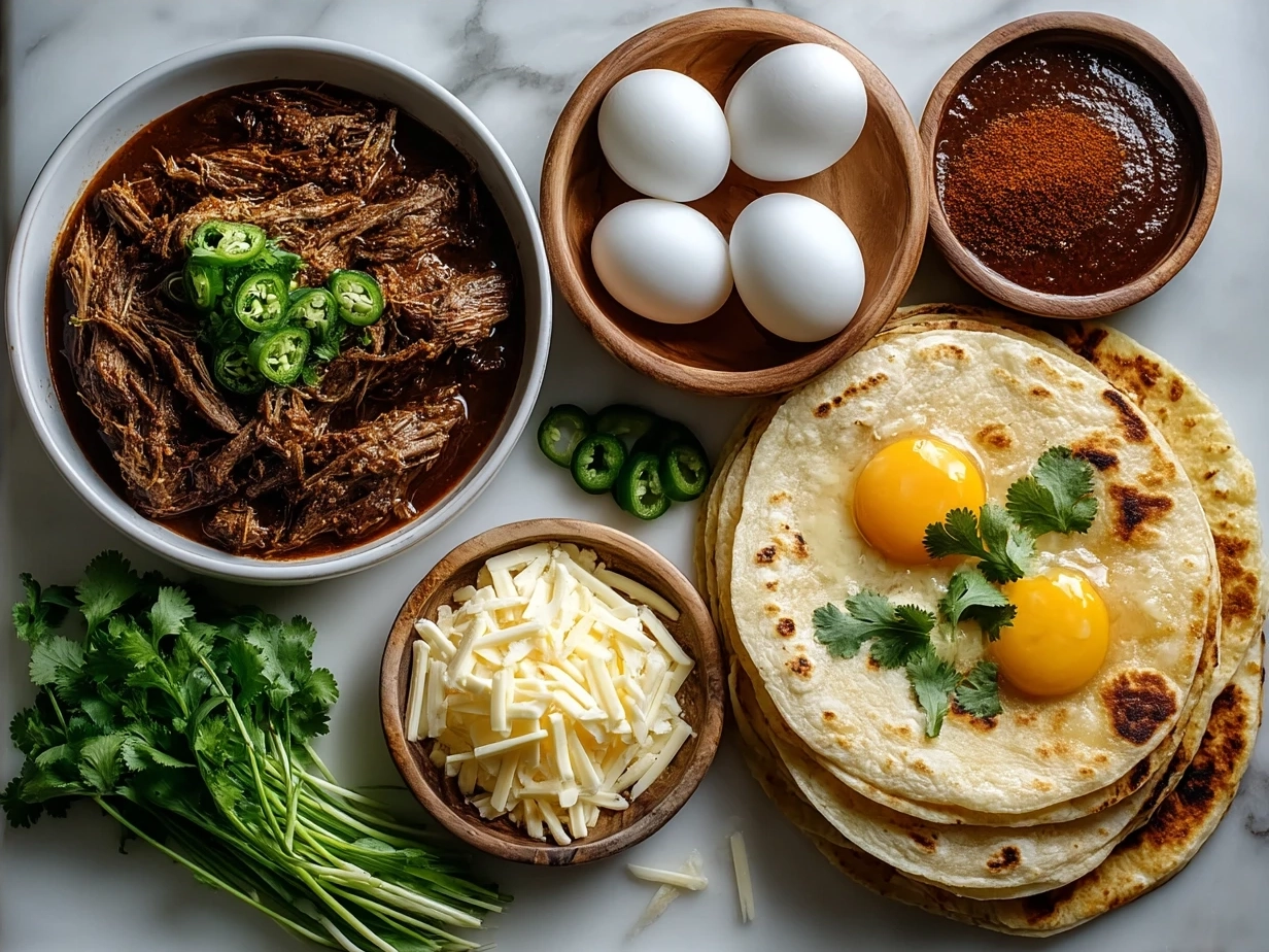 Ingredients for making delicious birria tacos ready for cooking