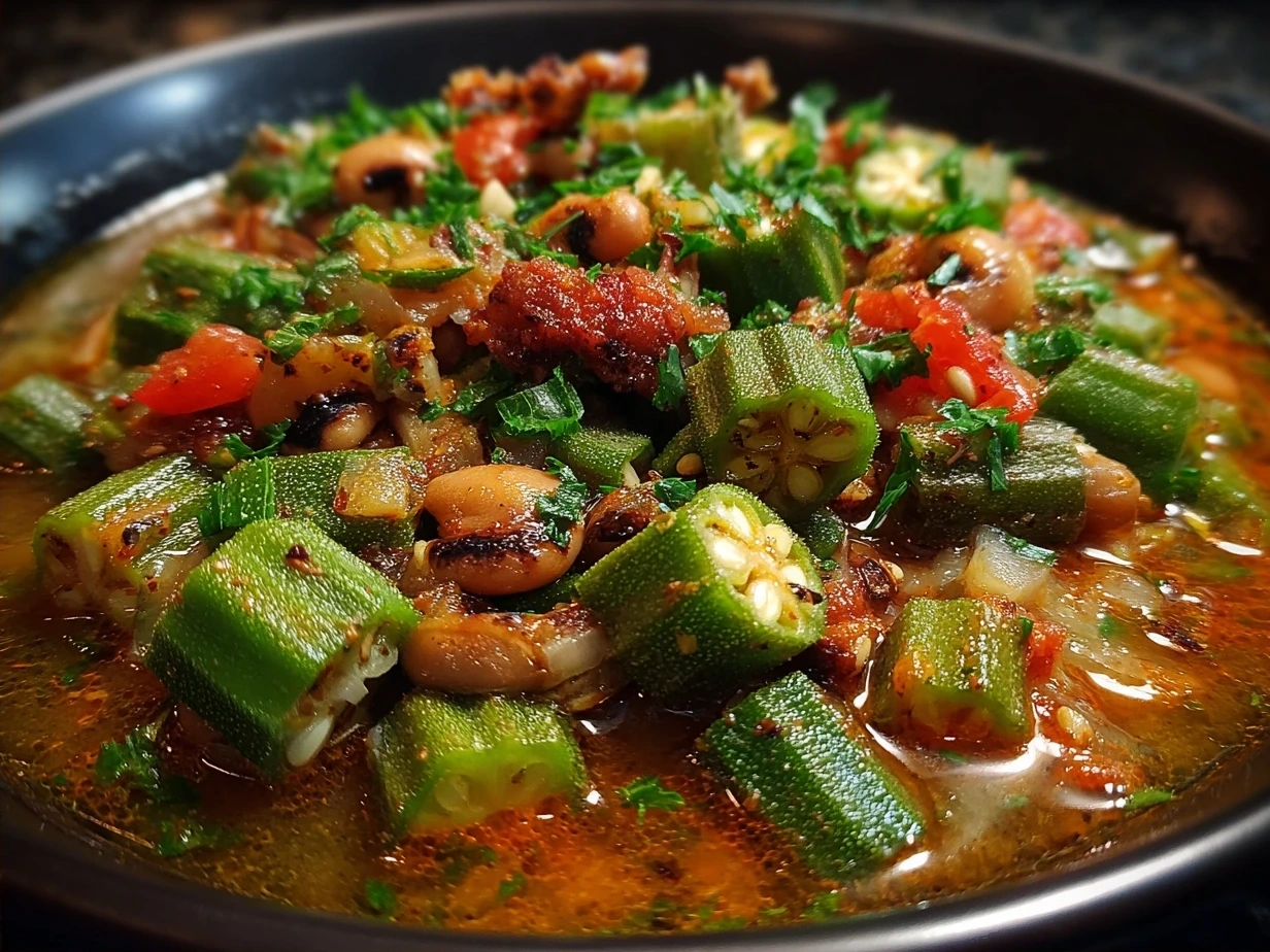 Final serving of Black-Eyed Peas Okra Stew in a bowl