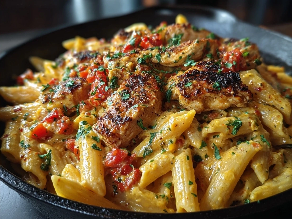 Creamy Cajun Chicken Pasta served on a plate garnished with fresh parsley