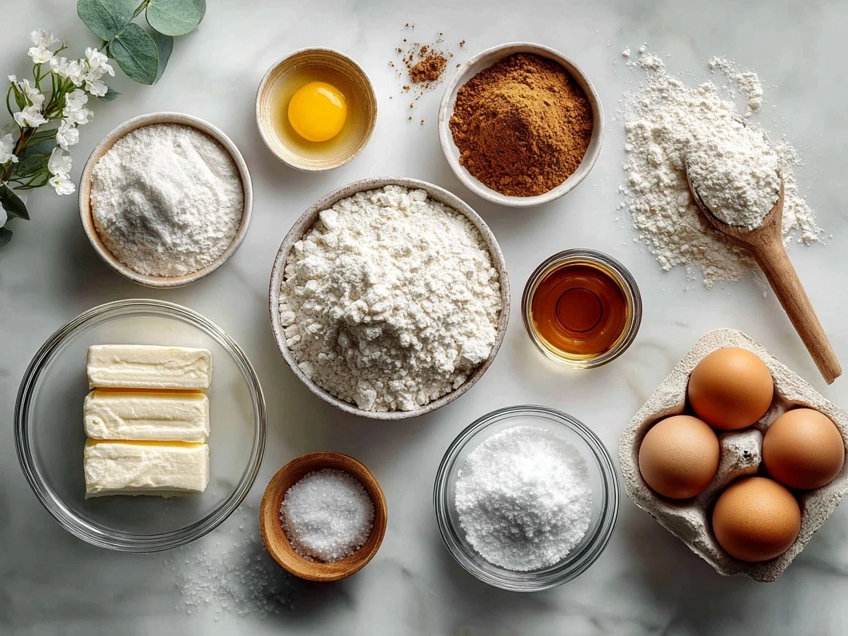 Ingredients for Capricorn Cake including flour, butter, eggs, and buttermilk