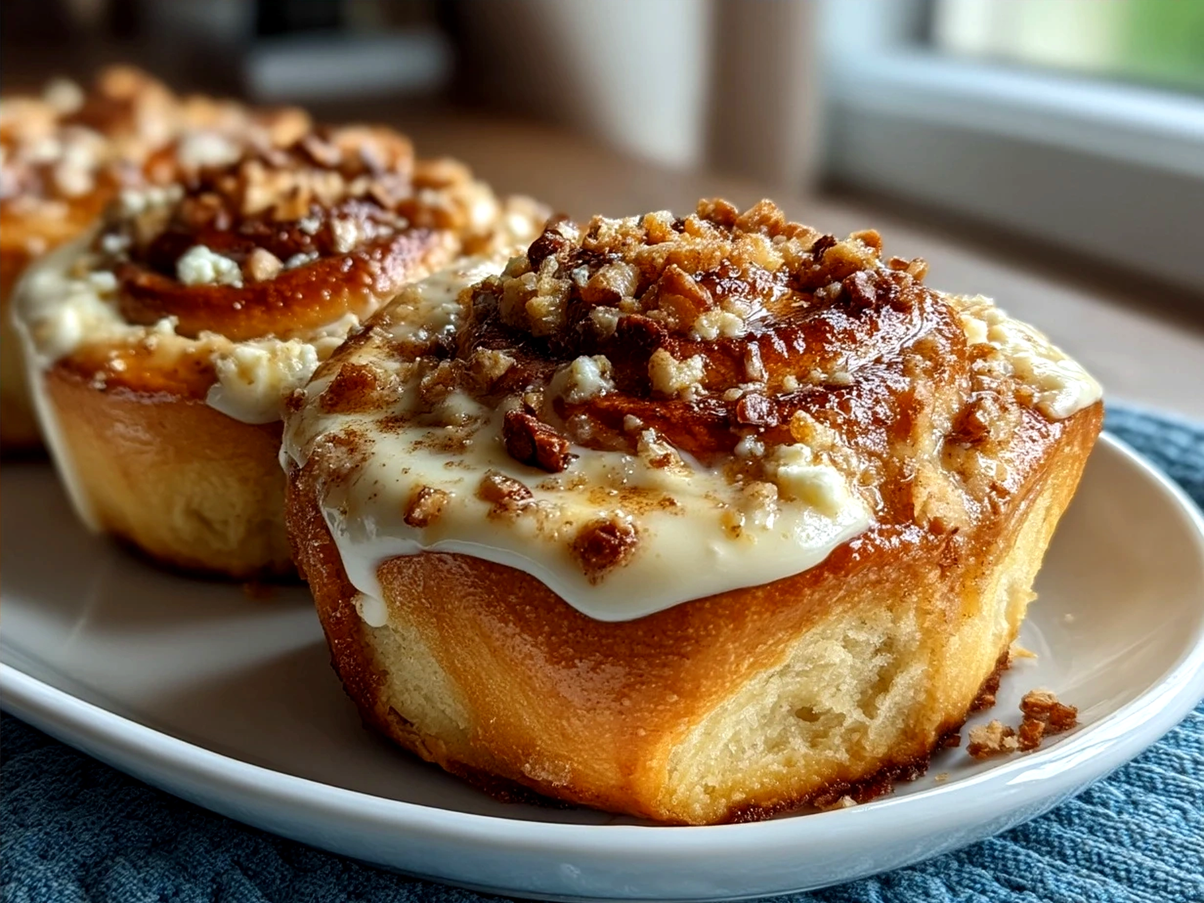 Freshly baked Chai Cinnamon Rolls on a plate ready to serve