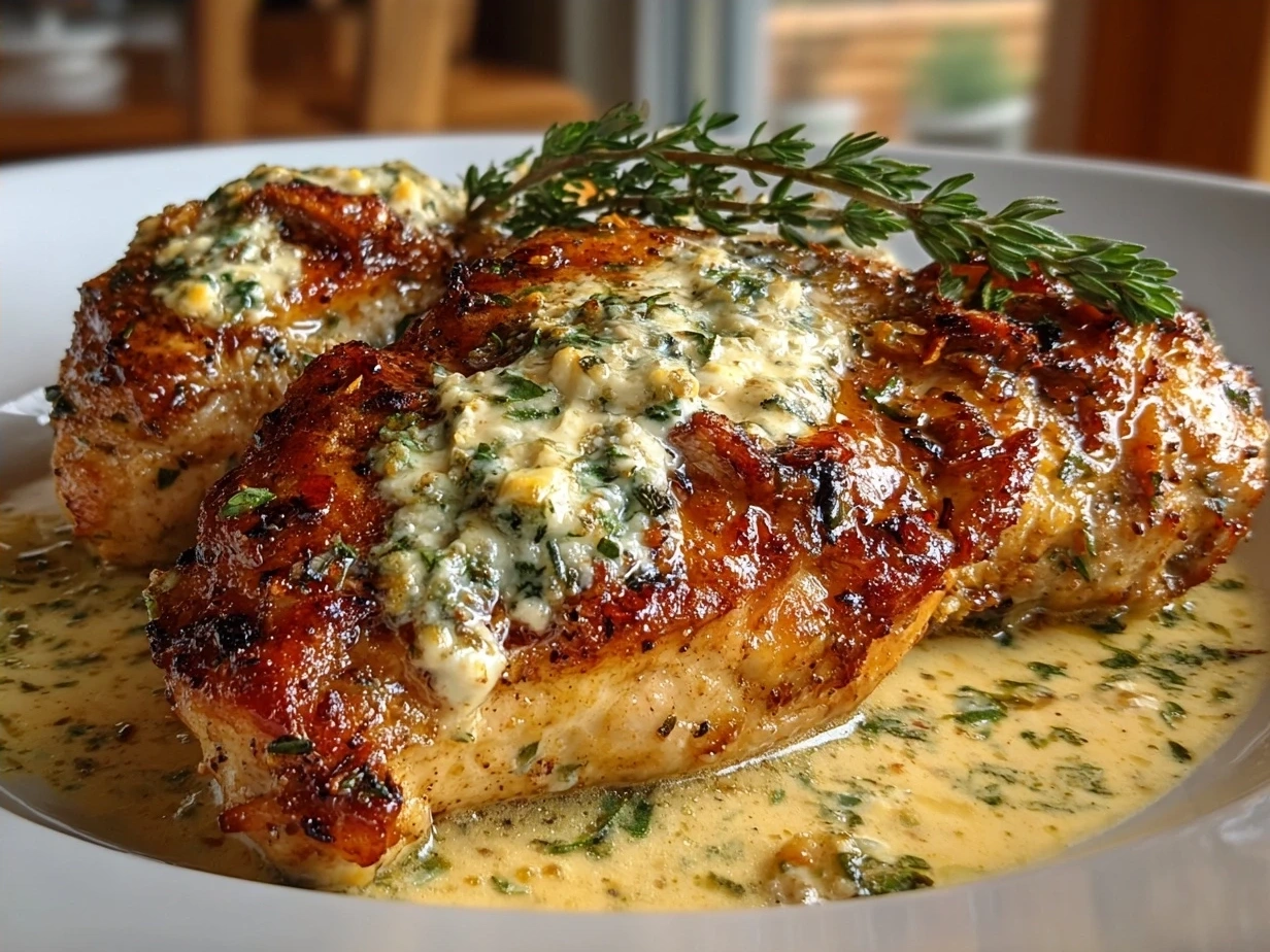 Delicious Chicken with Boursin Sauce served with mashed potatoes and steamed vegetables