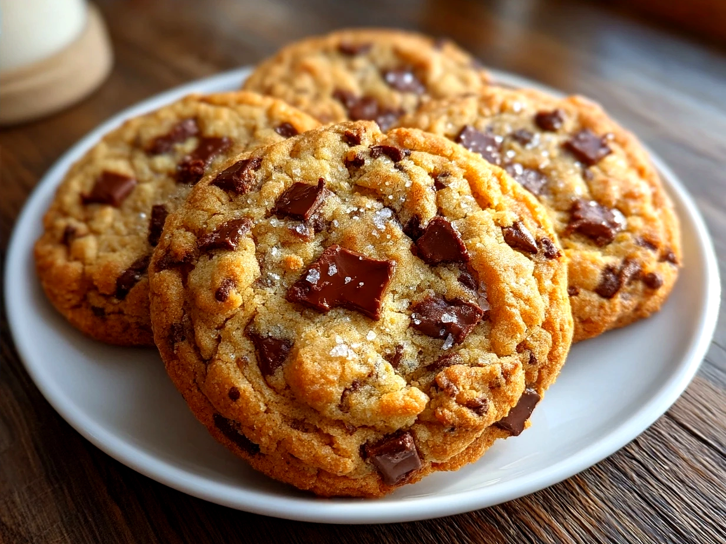 Freshly baked chocolate chip cookies served on a plate