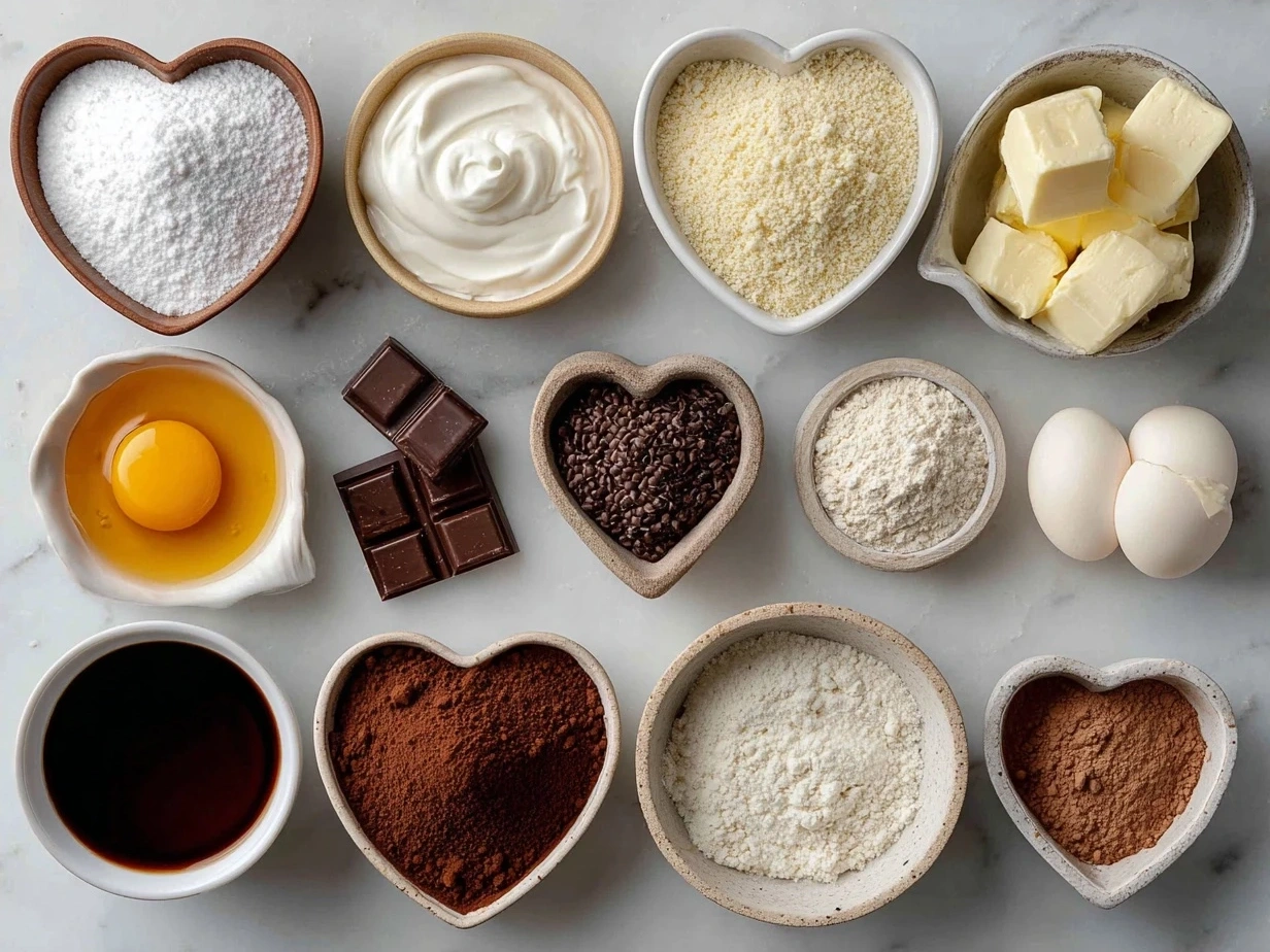Ingredients for Chocolate Cut-Out Heart Cookies