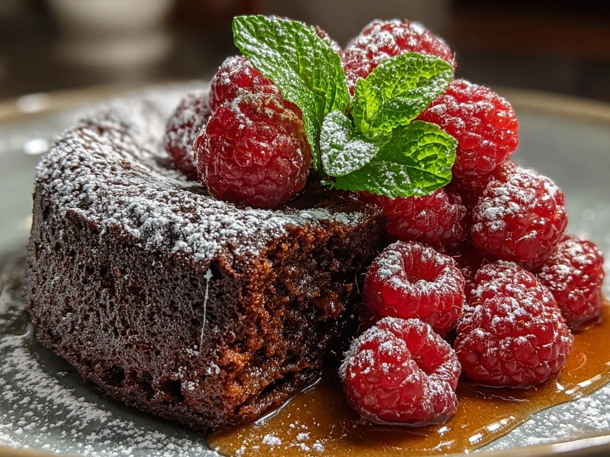 Finished Chocolate Raspberry Cake decorated with fresh raspberries and chocolate shavings