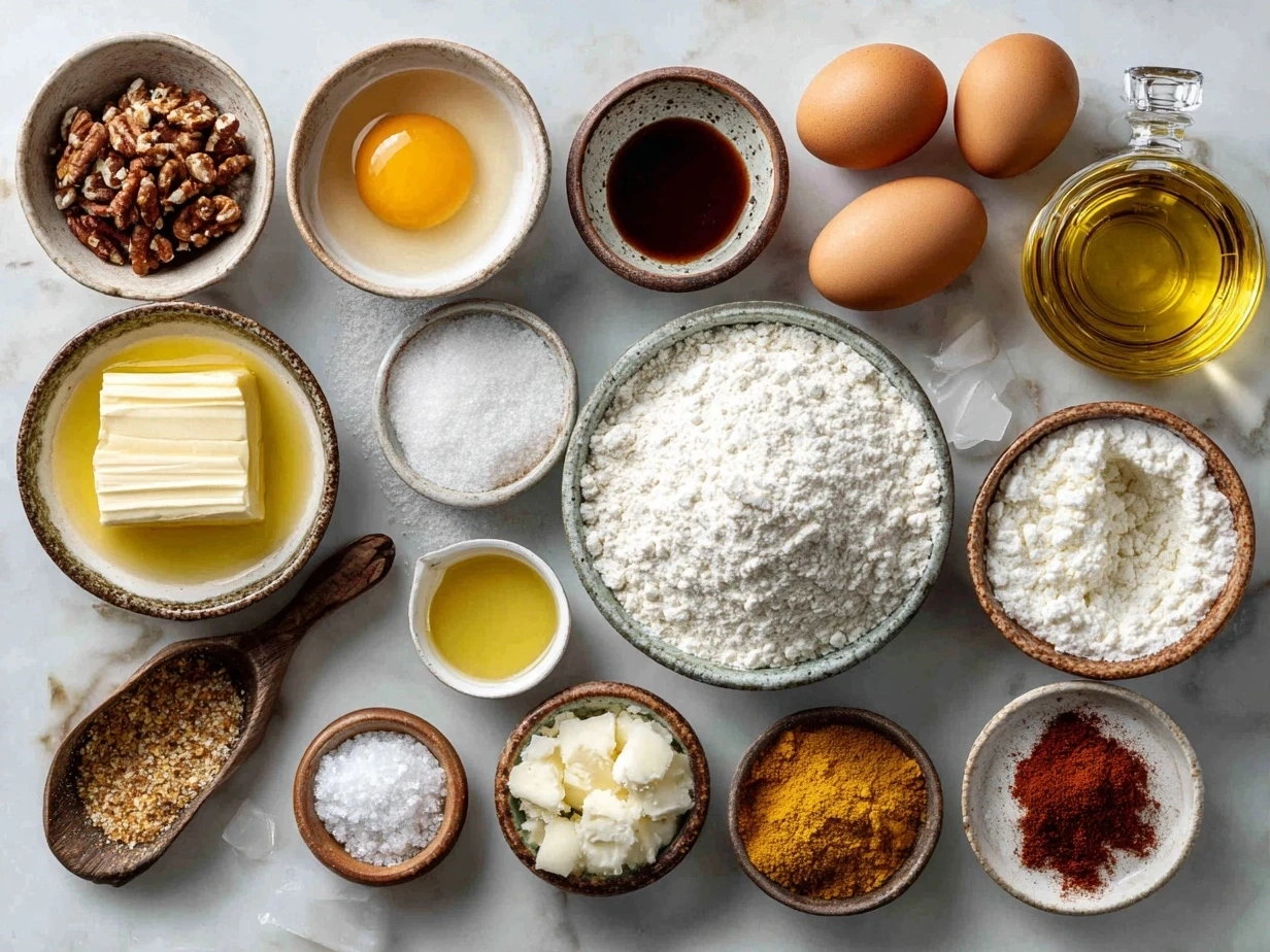 Ingredients for Christmas Breakfast Casserole laid out on a kitchen counter