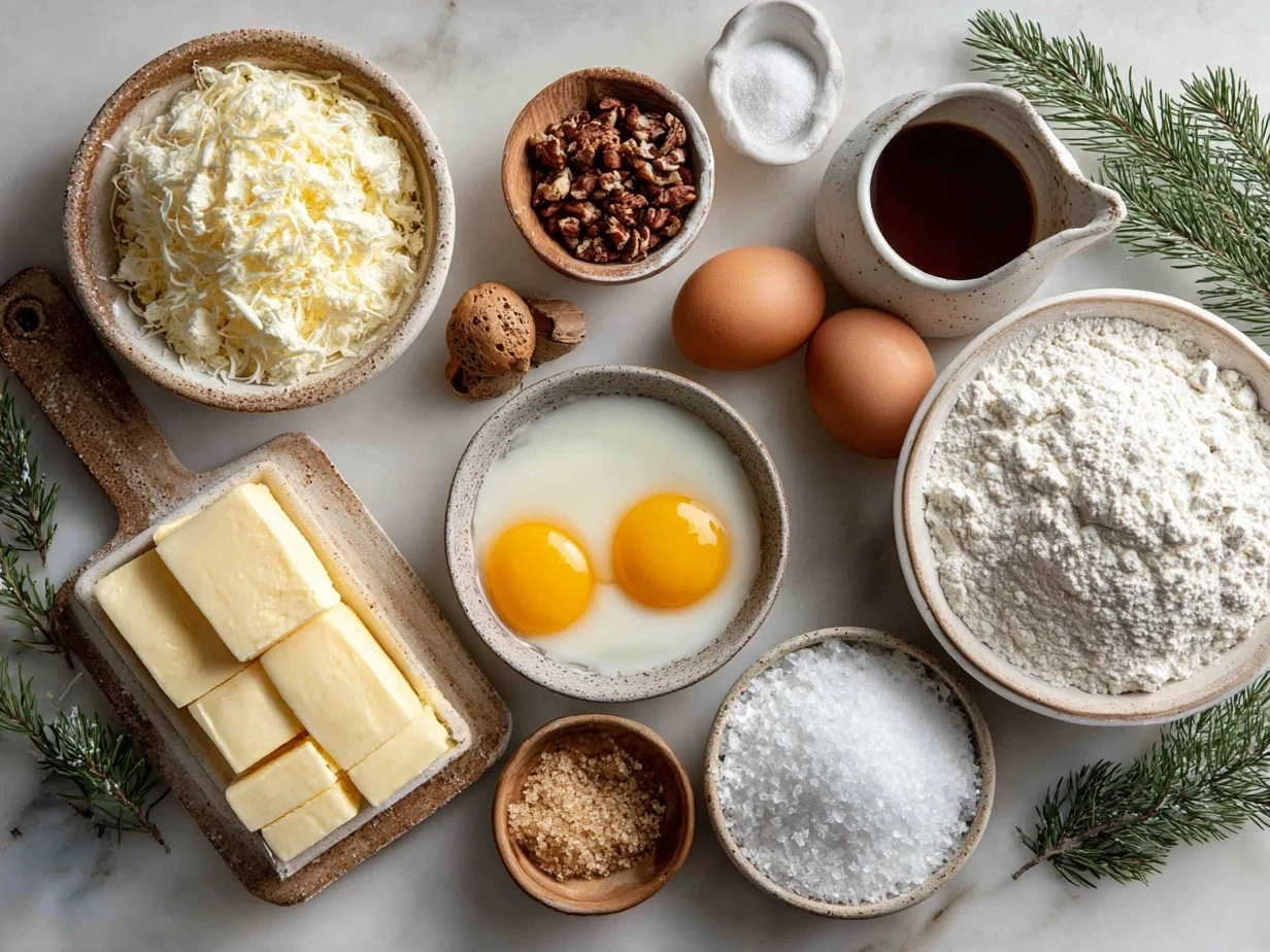 Ingredients laid out for Christmas Morning Quiche including eggs, cheese, spinach, and pie crust