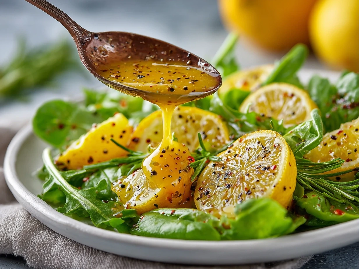 Close-up of Freshly Prepared Lemon Vinaigrette Dressing