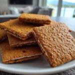 Close-up of homemade graham crackers on white plate