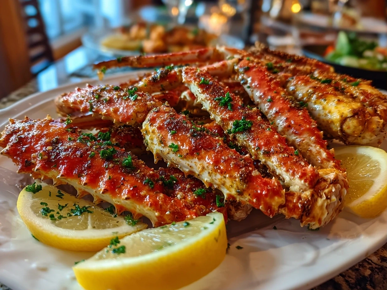 Close-up oven baked snow crab legs