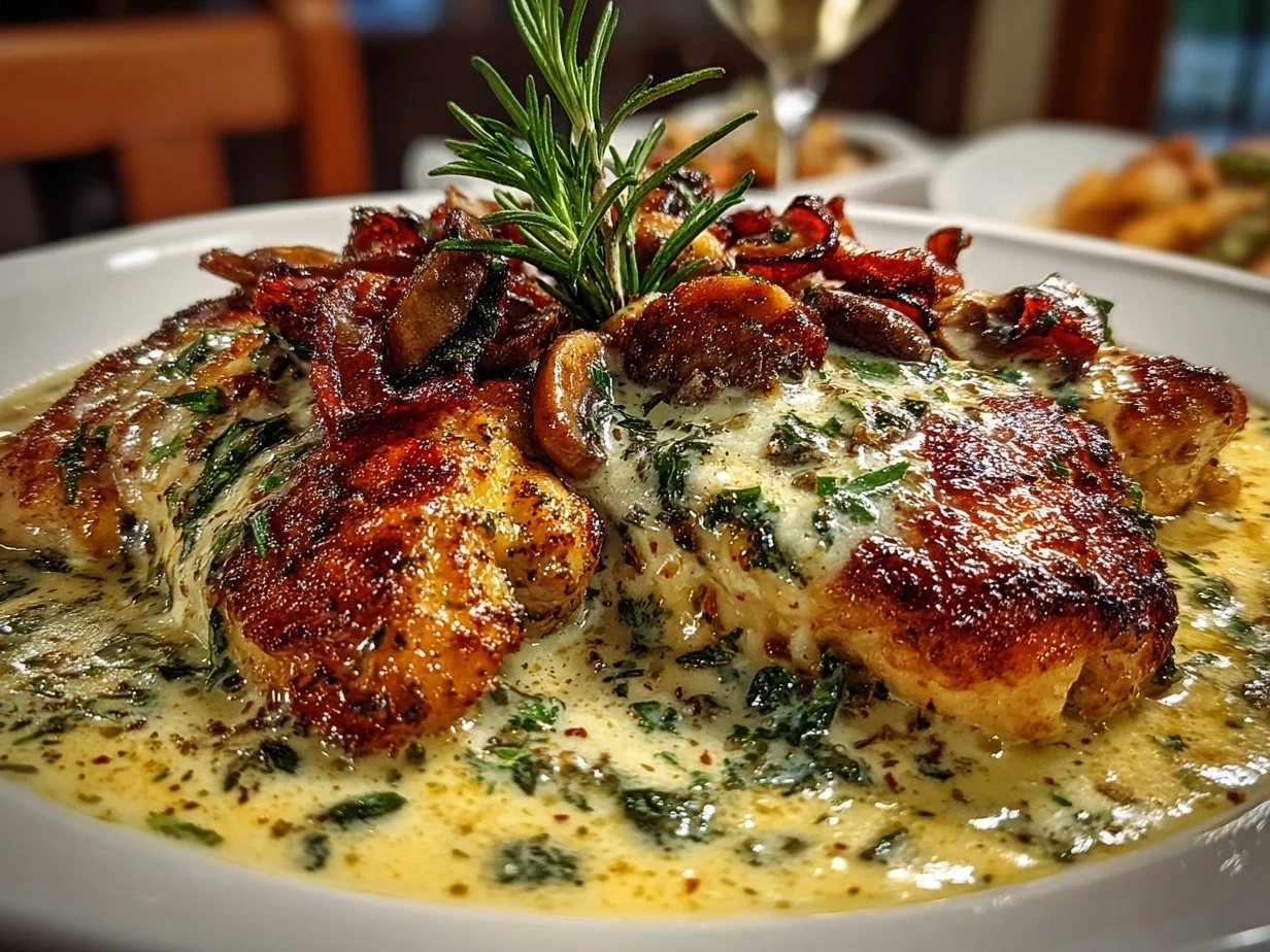 Plated Creamy Tuscan Chicken with sun-dried tomatoes and spinach