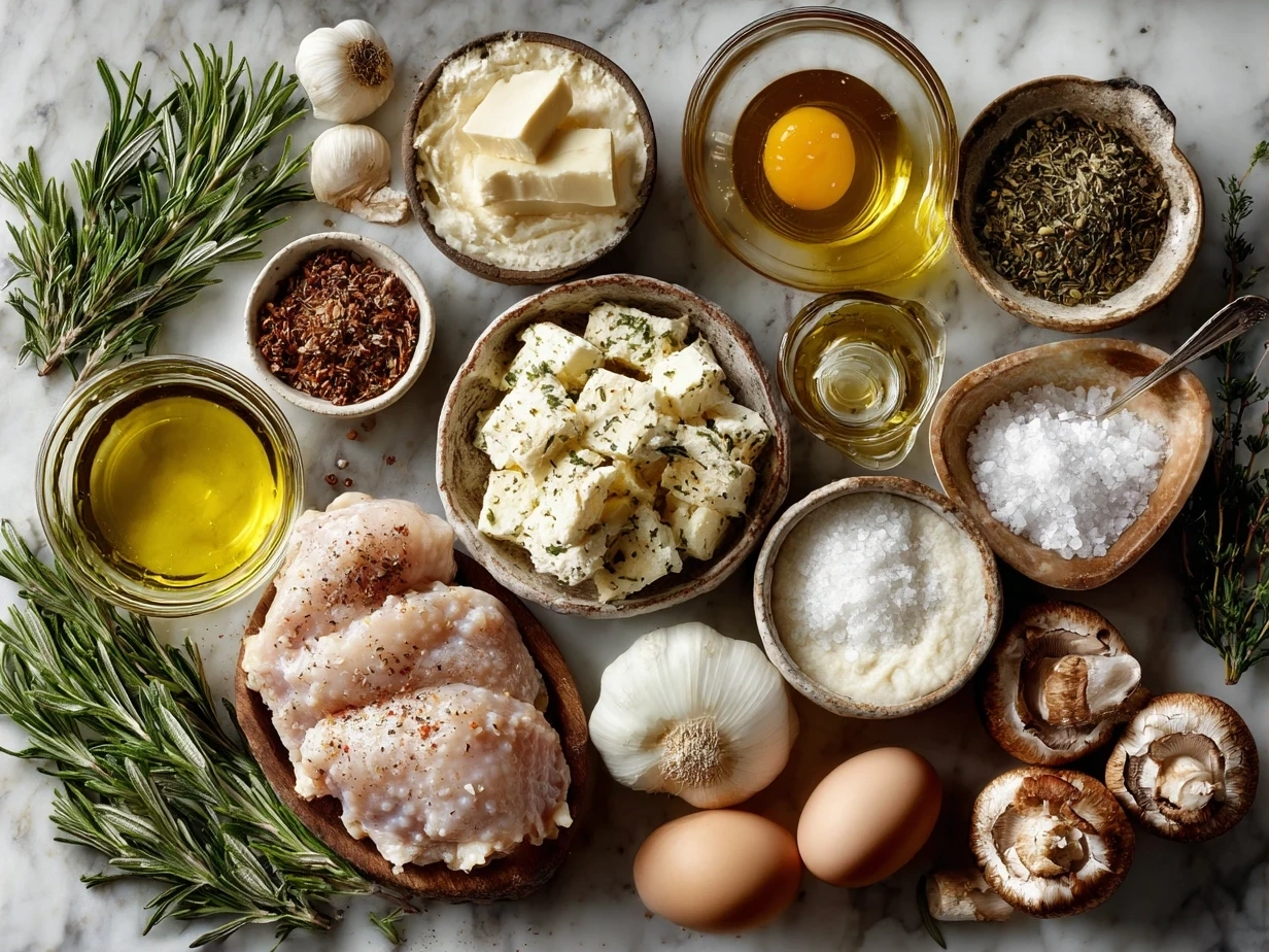 Ingredients for Creamy Tuscan Chicken laid out on a table