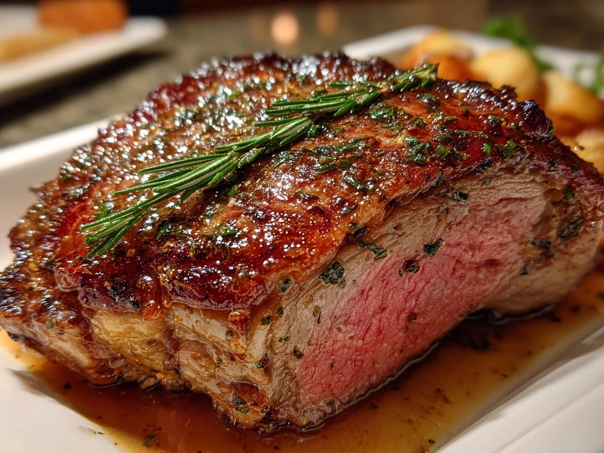Delicious prime rib roast served on a platter.