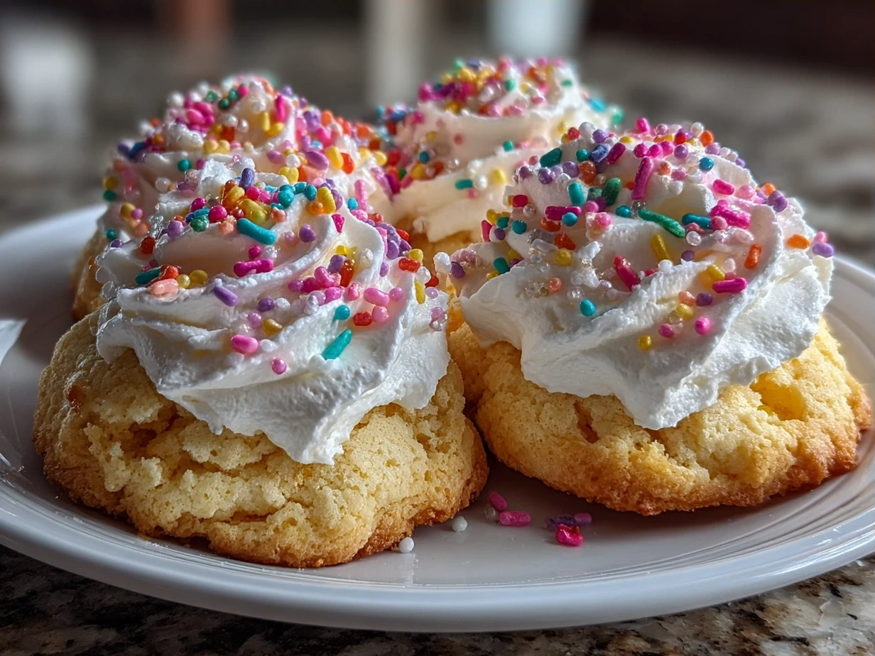 Plate of freshly baked Easy Cool Whip Cookies served with a glass of milk