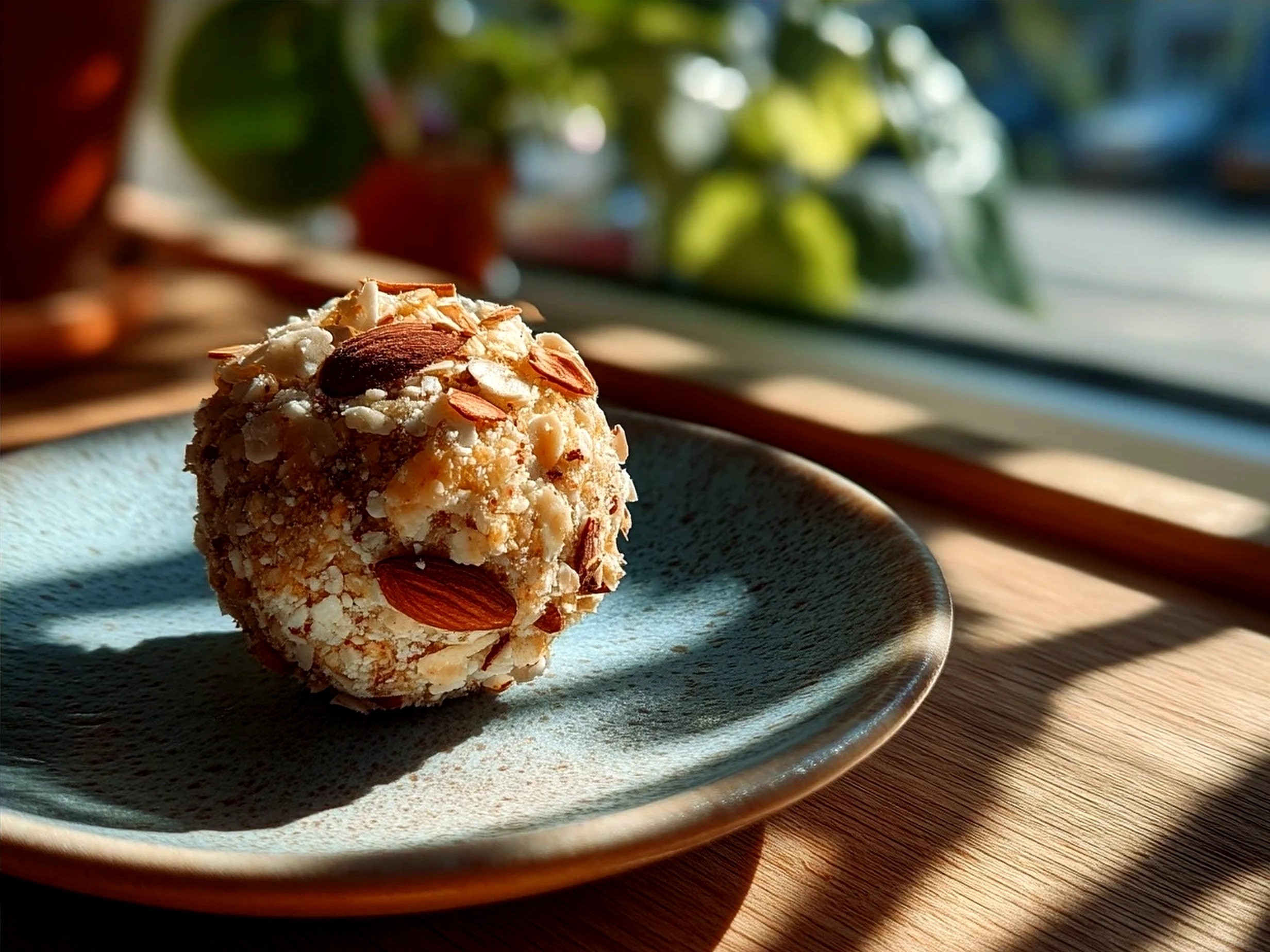 Plated Energy Balls served as a healthy snack with a glass of milk