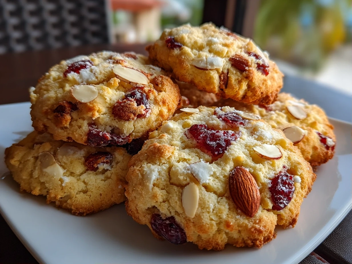 Freshly prepared Almond Cherry Cookies close-up