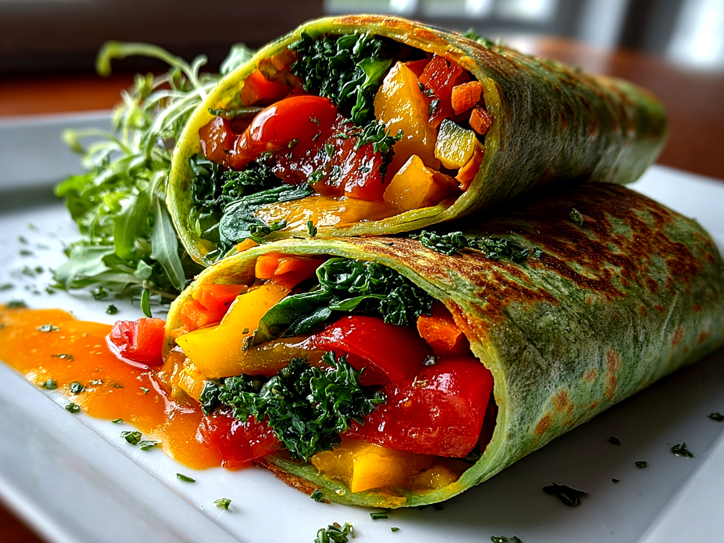 Freshly Prepared Veggie Wrap on White Plate