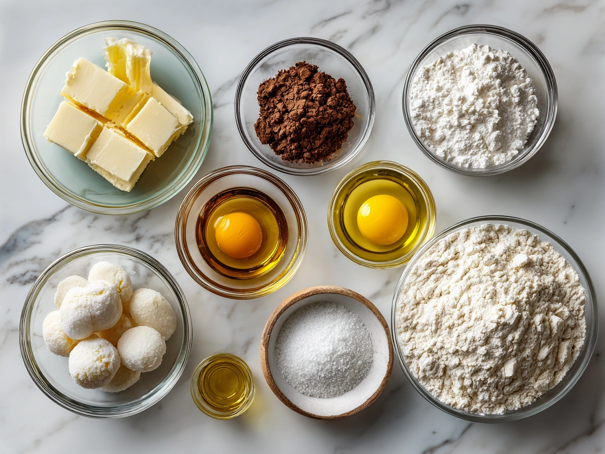 Ingredients for homemade buttermilk biscuits including flour, baking powder, butter, and buttermilk