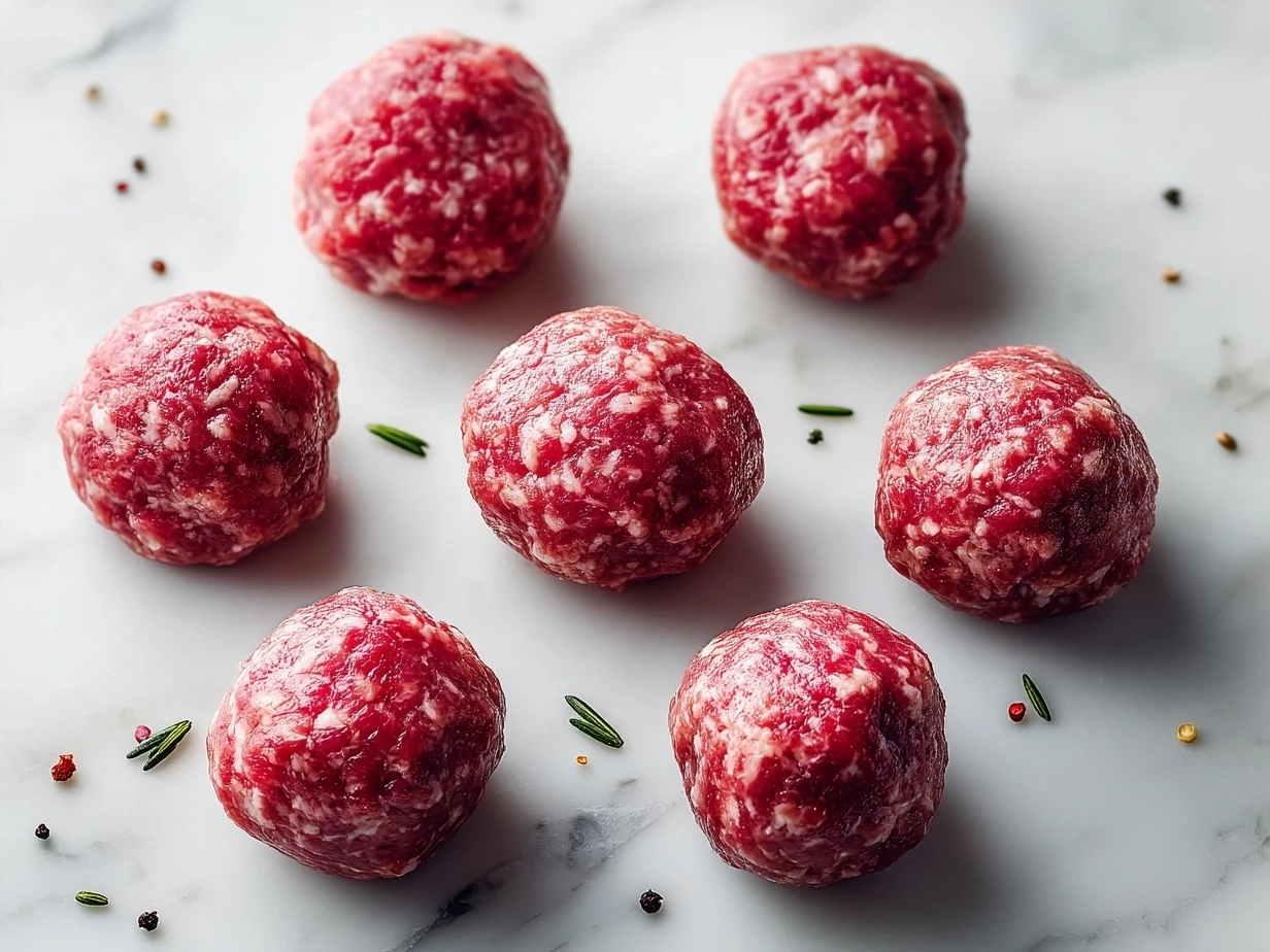 Ingredients for Korean BBQ Meatballs including ground beef, garlic, ginger, green onions, and sauces