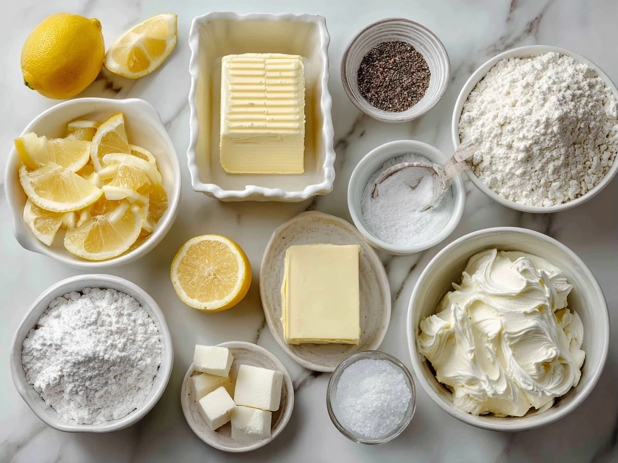 Ingredients for making Lemon Marbled Cheesecake Bars