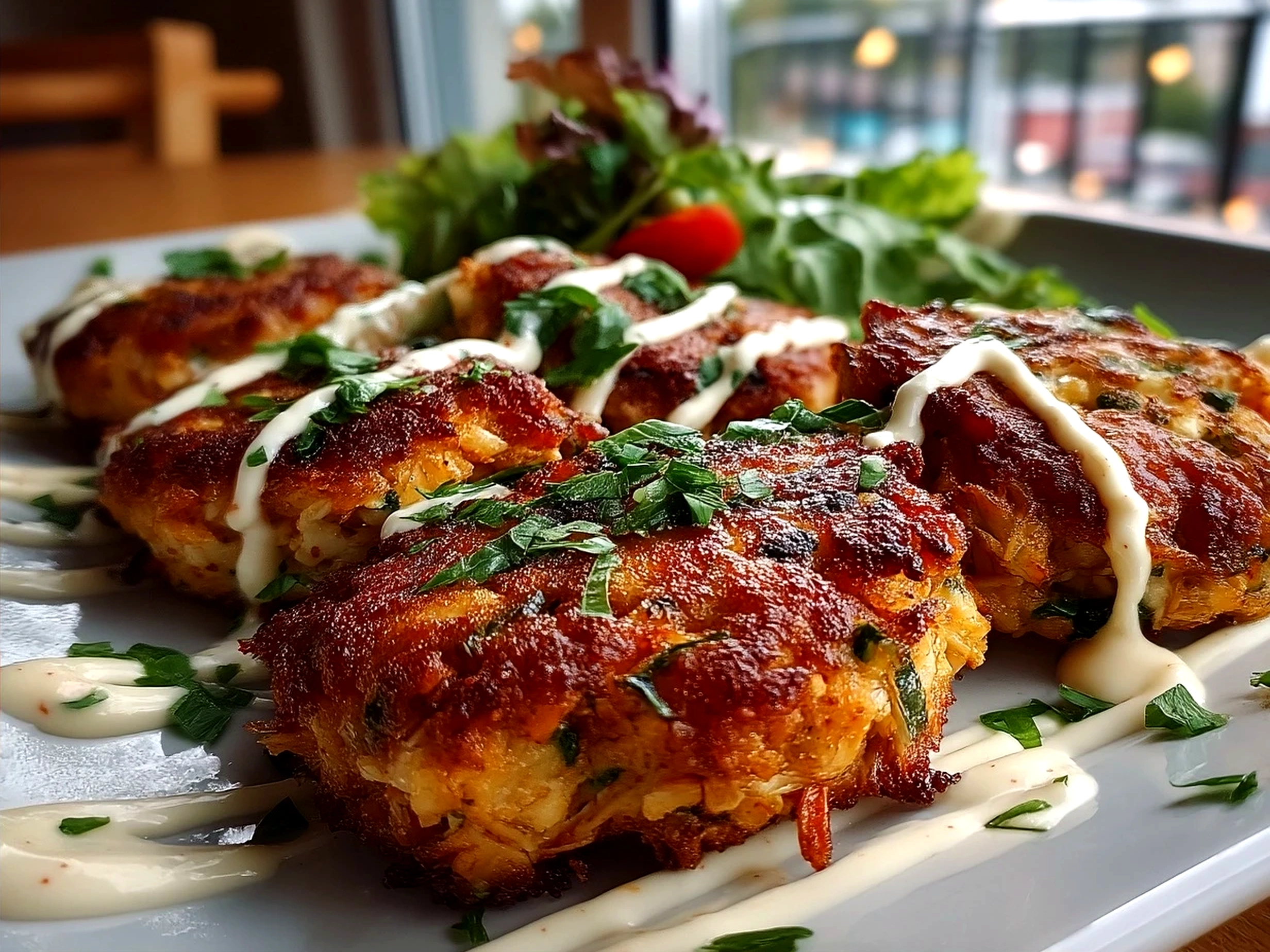 Served Maryland Crab Cakes with lemon and greens