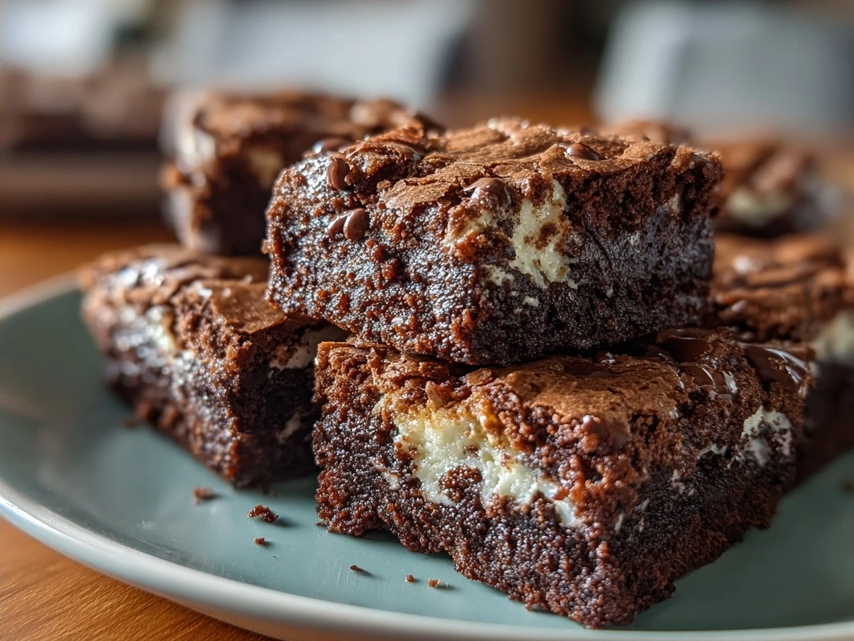 Mint Oreo Brownies served on a white plate with vanilla ice cream