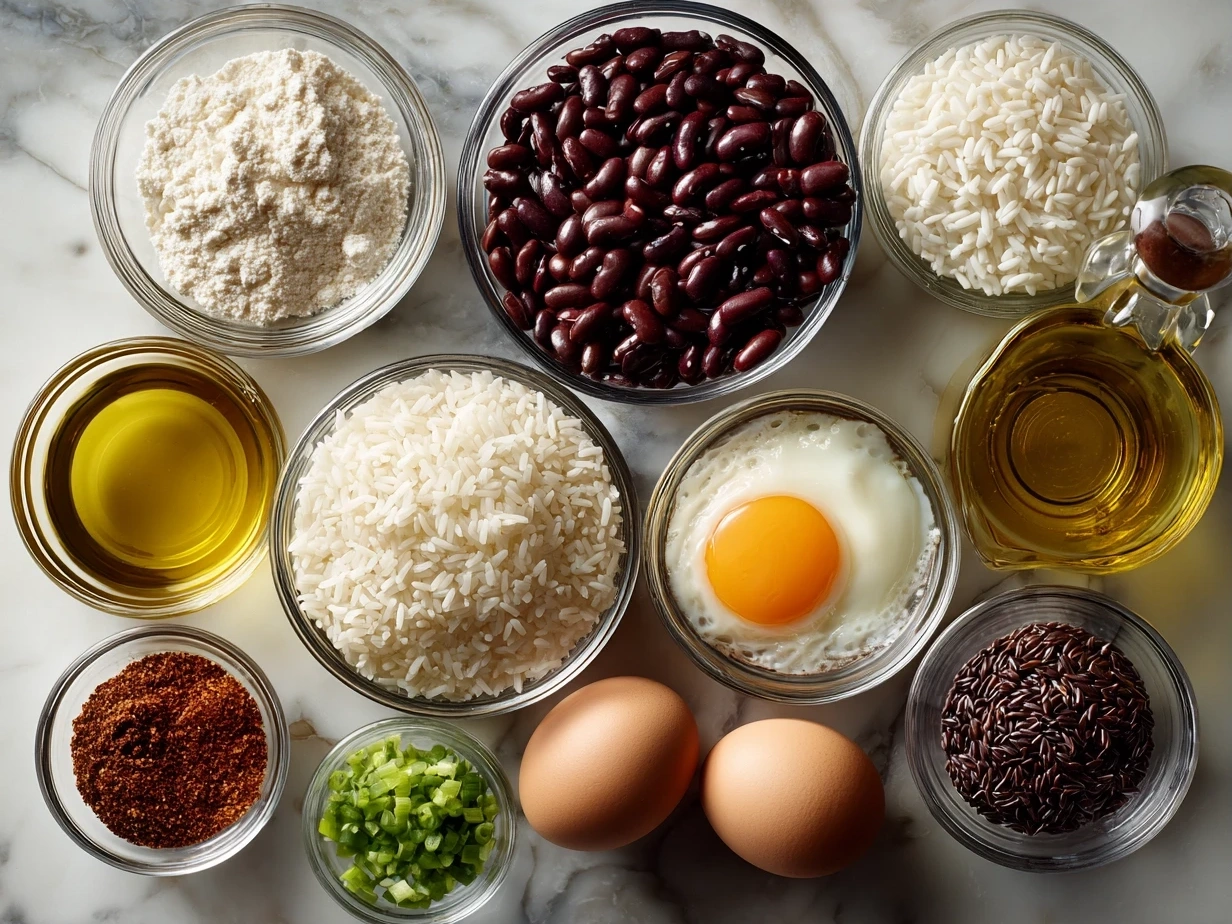 Ingredients for one-pot red beans and rice laid out on a table