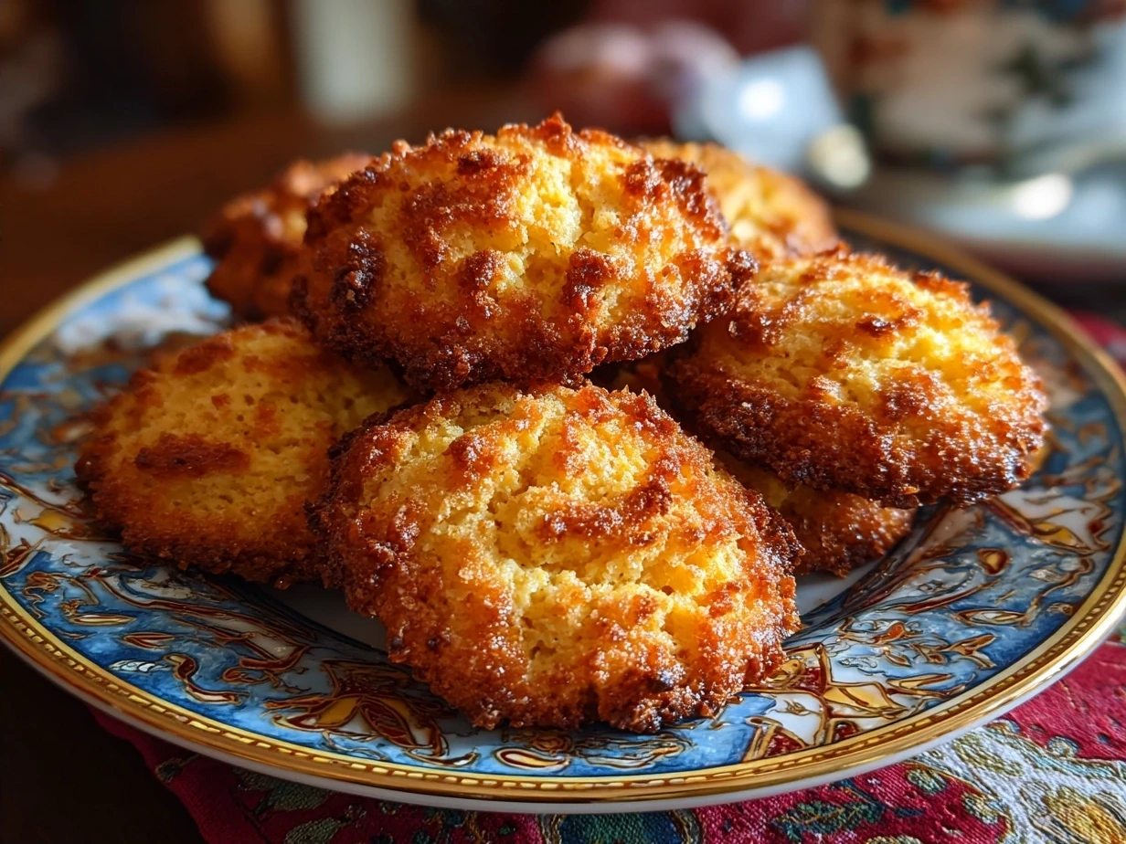 A plate of fresh-baked Orange Clove Cookies with a cup of tea
