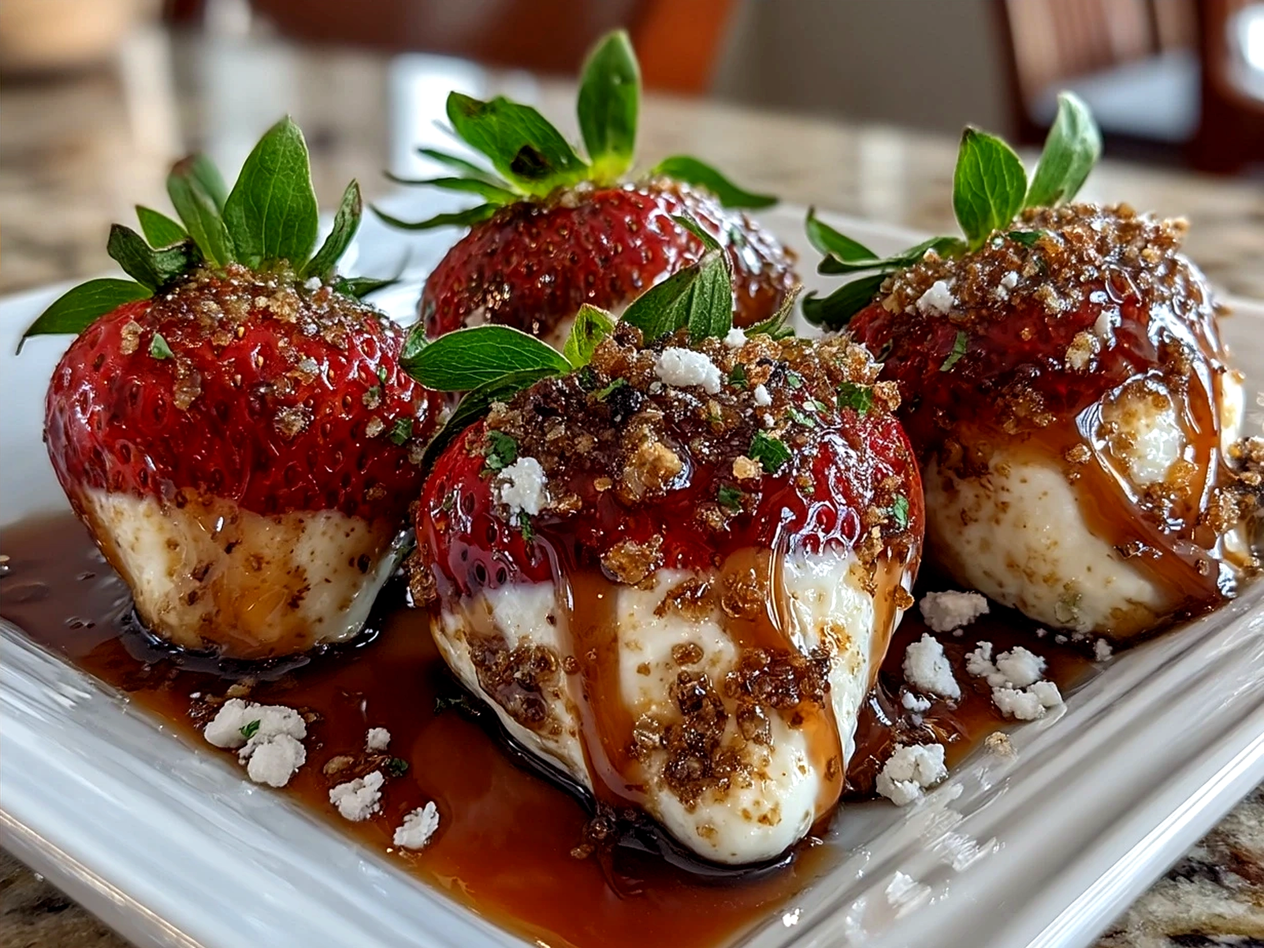 Delicious plated Oreo Truffle-Stuffed Strawberries ready to serve