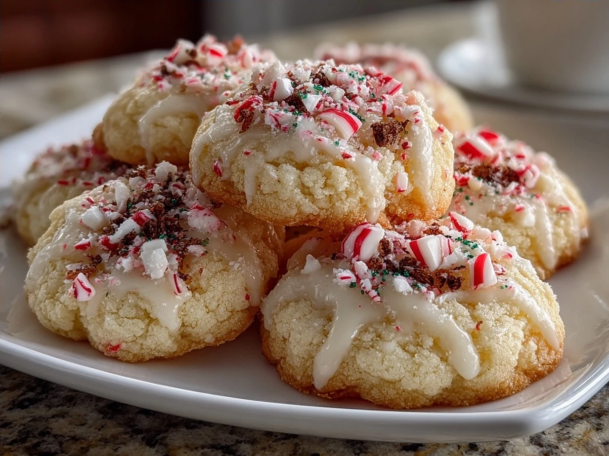 Final plate of Peppermint Meltaway Cookies dusted with powdered sugar ready to serve