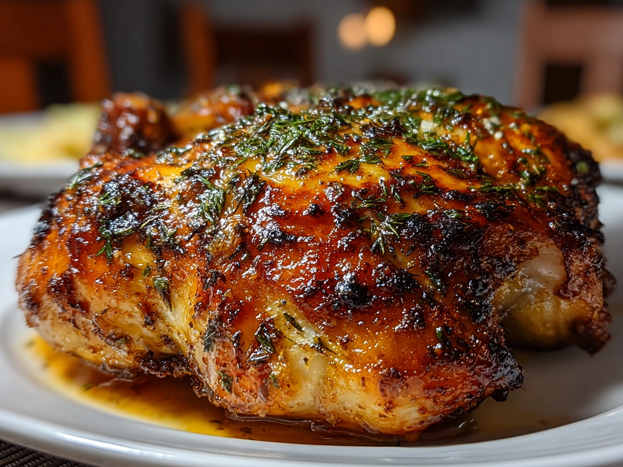 Finished Peruvian-Style Roast Chicken served with sides