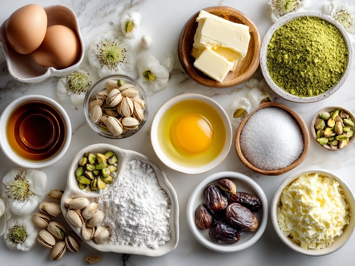 Ingredients for Pistachio Lush Dessert including pistachio pudding mix, cream cheese, nuts, and cookies