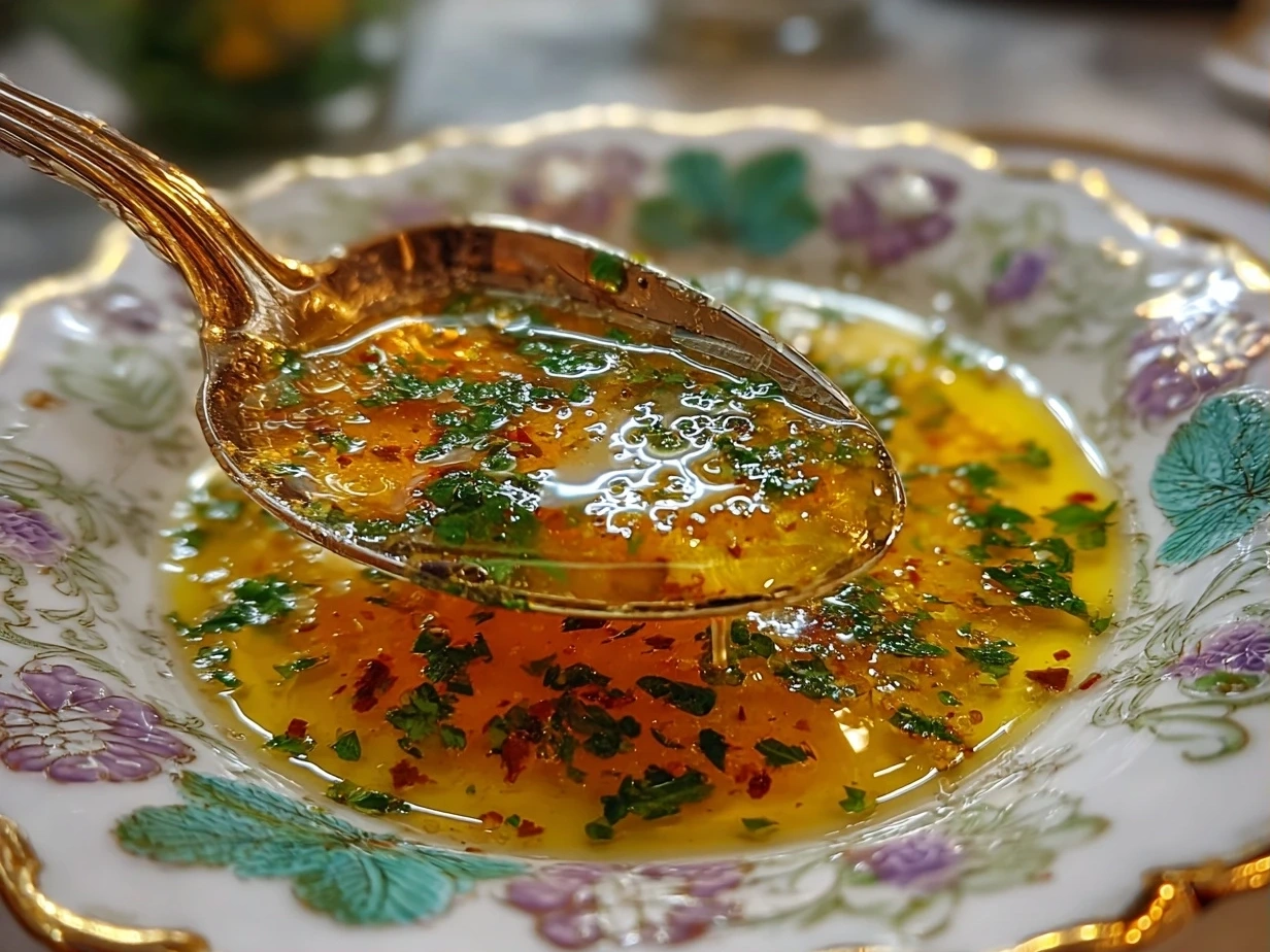Slight angle close up of finished Lemon Vinaigrette Dressing in a glass container