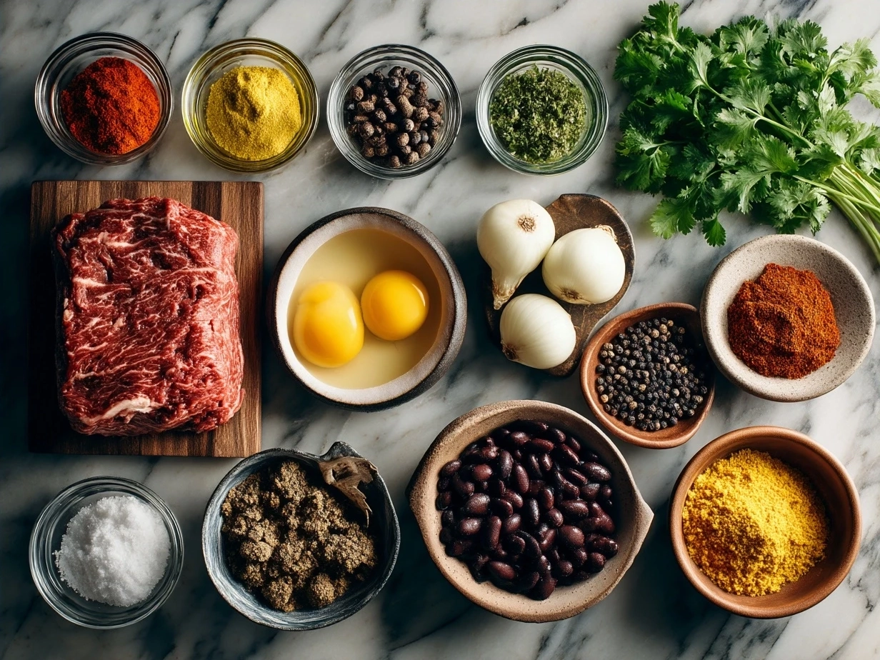 Ingredients for slow cooker chili laid out on a kitchen counter