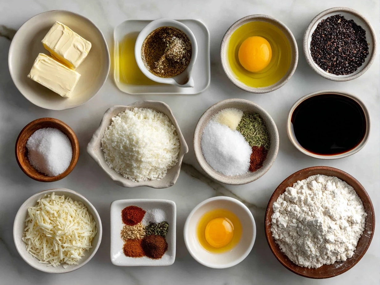 Top down view of raw ingredients for Brazilian Mounjaro on marble surface